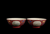 A PAIR OF FAMILLE ROSE DECORATED ANHUA BOWLS