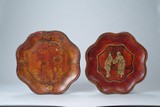 Two (2) Chinese wood lacquer plates