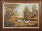 PAINTING OF FOREST AND DOGS SCENERY