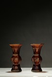A PAIR OF GLASS GILT-PAINTED VASES 