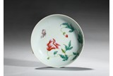 A FAMILLE ROSE 'FLOWERS AND BUTTERFLY' DISH