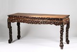 A LARGE CHINESE ROSEWOOD AND WHITE JADE INLAID TABLE