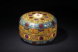 A LARGE JADE INLAID CLOISONNE ENAMEL COVERED BOX 