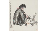 HUANG ZHOU: COLOR AND INK ON PAPER 'LADY' PAINTING