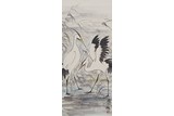 LIN FENGMIAN: COLOR AND INK ON PAPER 'EGRET' PAINTING