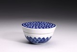 A BLUE AND WHITE 'LOTUS POD' INK PASTE BOX 