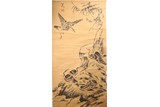 AN INK ON PAPER 'BIRDS' PAINTING HANGING SCROLL