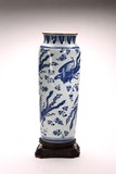 A CHINESE BLUE AND WHITE 'PHOENIX' CYLINDRICAL VASE