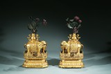 PAIR OF CHINESE GILT-BRONZE 'ELEPHANTS AND VASES' ON STANDS