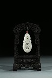 A WHITE JADE DOUBLE GOURD PENDANT WITH STAND