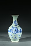 A CHINESE CELADON GLAZE BLUE AND WHITE 'FIGURES' VASE 