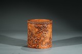 A CHINESE BOXWOOD CARVED AND INSCRIBED BRUSHPOT