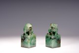 A PAIR OF JADEITE 'MYTHICAL BEASTS' SEALS