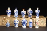 A GROUP OF TEN BLUE AND WHITE SNUFF BOTTLES