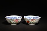 FAMILLE ROSE 'FLOWERS' AND BLUE AND WHITE BOWLS IN PAIR