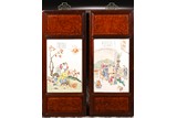 A PAIR OF FAMILLE ROSE 'FIGURES' RECTANGULAR PANELS