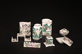 A GROUP OF EIGHT FAMILLE ROSE CERAMIC SCHOLAR'S ITEMS 