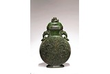 A LARGE IMPERIAL SPINACH GREEN JADE MOONFLASK VASE