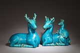 A PAIR OF LARGE CHINESE TURQUOISE GLAZE DEER