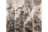 HU SHU(19TH CENTURY): COLOR AND INK 'FIGURES' PAINTINGS