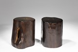 TWO LARGE UNCARVED ZITAN STOOLS