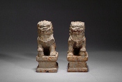 A pair of Chinese iron guardian lions 
