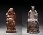 Two Chinese wood carved figures