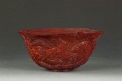 A Chinese horn carved dragon bowl