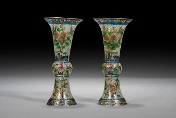 A pair of enamel vases with cloisonné