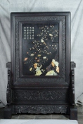 A large Chinese wood and semi-precious stone large panel
