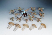 18 Chinese bronze 'Birds' ornaments and hairpins