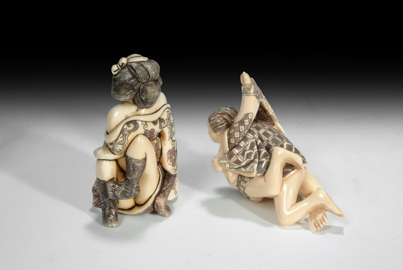 Carved ivory erotic netsuke of two men signedhand carved japanese ivory erotic netsuke figure dep
