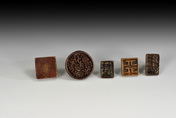 A SET OF FIVE ANTIQUE BRONZE STAMP SEALS