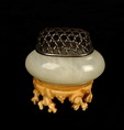 A SET OF SMALL CARVED WHITE JADE CENSER