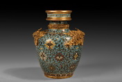 A CLOISONNE BOTTLE VASE WITH GILT CHILONG DECORATIONS