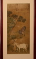 A FRAMED CHINESE SILK PAINTING OF SCHOLARS AND TWO HORSES