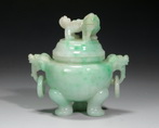 A SMALL TWO RING HANDLE JADEITE CENSER