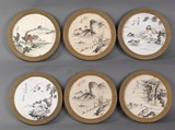 A set of six round silk landscape paintings