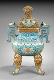 A CLOISONNE ENAMEL AND GILD CENSER WITH COVER