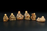 A SET OF SIX SHOUSHAN SOAPSTONE CARVINGS OF LUOHAN