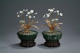 A PAIR OF JADE AND CLOISONNE ORCHID PLANTERS