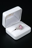 18K WHITE AND ROSE GOLD PINK SAPPHIRE DOUBLE HALO LADIES RING