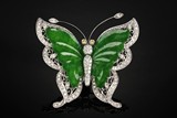 A JADEITE AND DIAMONDS BUTTERFLY BROOCH/PENDANT WITH GIA CERTIFICATE