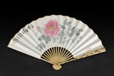 AN INK ON PAPER 'PEONY FLOWERS' FAN