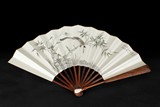 AN INK ON PAPER 'BIRD AND BAMBOO' FAN