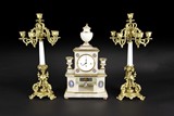 A SET OF FRENCH WHITE MARBLE AND GILT BRONZE GARNITURE