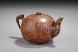A CARVED 'DOUBLE HAPPINESS' COCONUT TEAPOT