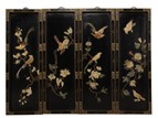 A SET OF FOUR LACQUER APPLIQUE HANGING SCREENS
