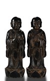 A PAIR OF CARVED WOOD MONK STATUES