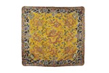 A LARGE IMPERIAL 'NINE-DRAGON' EMBROIDERED SILK THRONE CUSHION